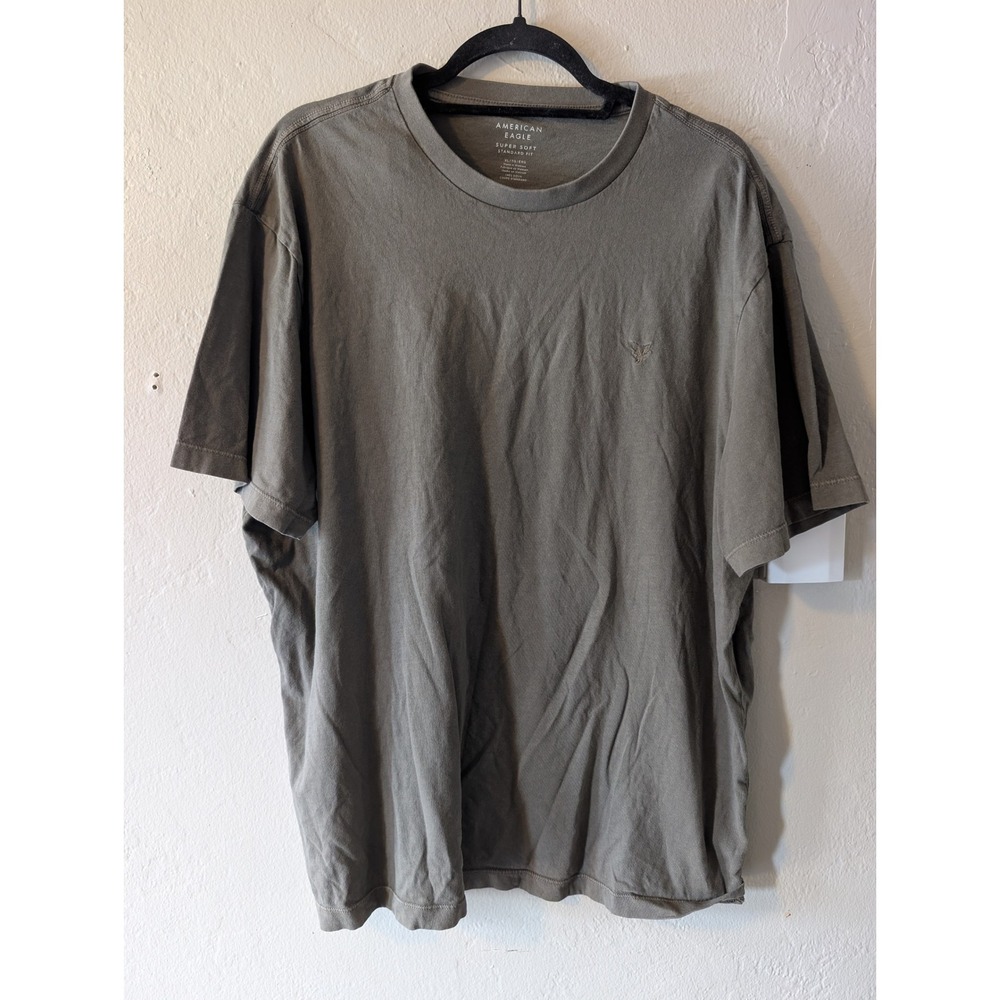 American Eagle Men's XL Super Soft T Shirt Gray Embroidered Logo Standard Fit